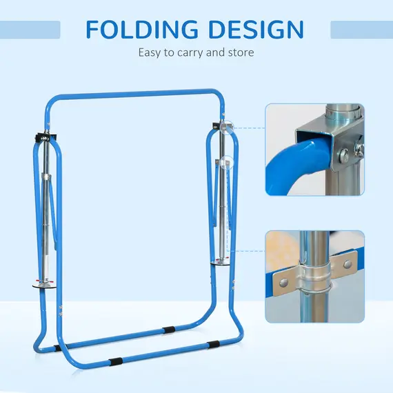 Buy Gymnastics Bar for Kids, Folding Horizontal Bars with Adjustable Height, Training Bar with Triangle Base, Blue, 5 image