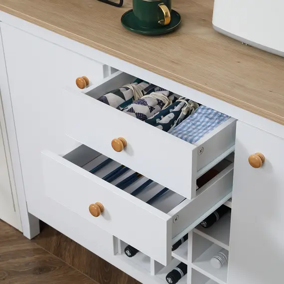 Buy HOMCOM Buffet Cabinet, Rustic Sideboard with 9-bottle Wine Rack, Storage Cabinets, Drawers and Adjustable Shelves, Natural Handle, 9 image