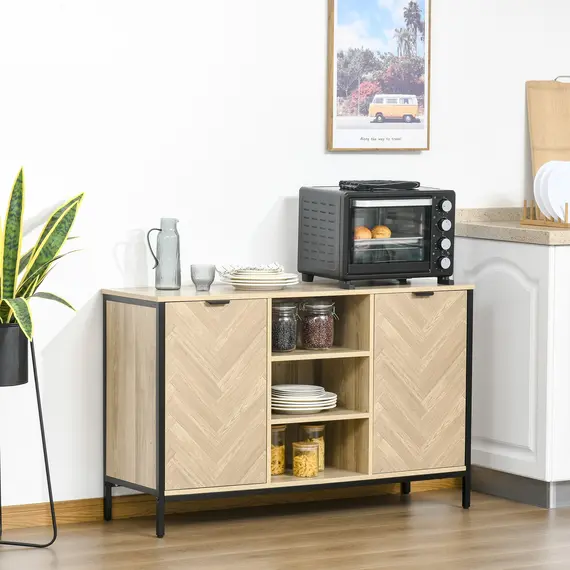 Buy HOMCOM Sideboard Storage Cabinet Cupboard TV Console with 2 Doors and Adjustable Shelves for Dining Room, Kitchen, Living Room, Oak Tone, 2 image