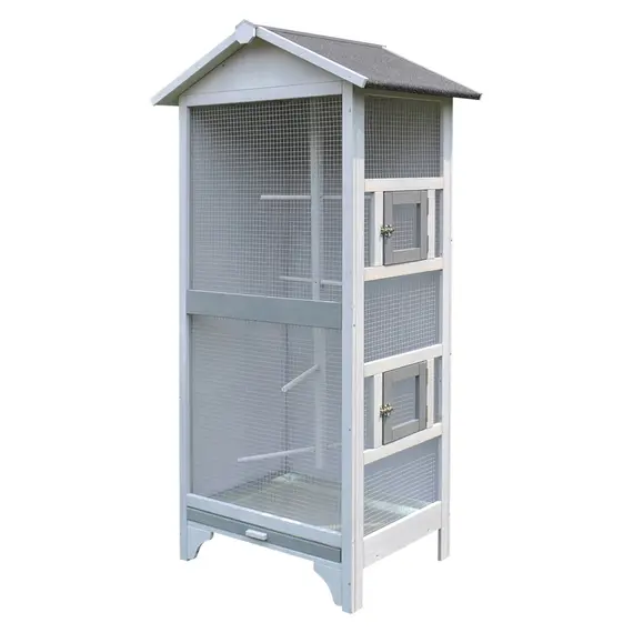 Buy PawHut Wooden Outdoor Bird Cage, Featuring a Large Play House with Removable Bottom Tray 4 Perch