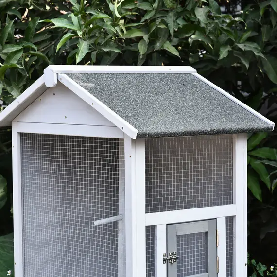 Buy PawHut Wooden Outdoor Bird Cage, Featuring a Large Play House with Removable Bottom Tray 4 Perch, 8 image