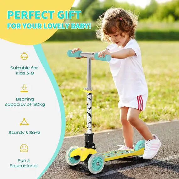 Buy Scooter for Kids Toddler Foldable Kick Scooter with 3 Wheel Adjustable Height Flashing Wheels for Boys and Girls 3-8 Years Yellow, 4 image