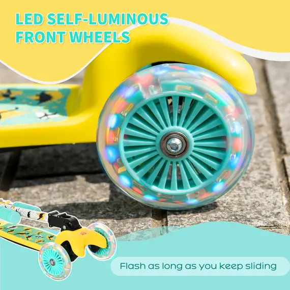 Buy Scooter for Kids Toddler Foldable Kick Scooter with 3 Wheel Adjustable Height Flashing Wheels for Boys and Girls 3-8 Years Yellow, 6 image