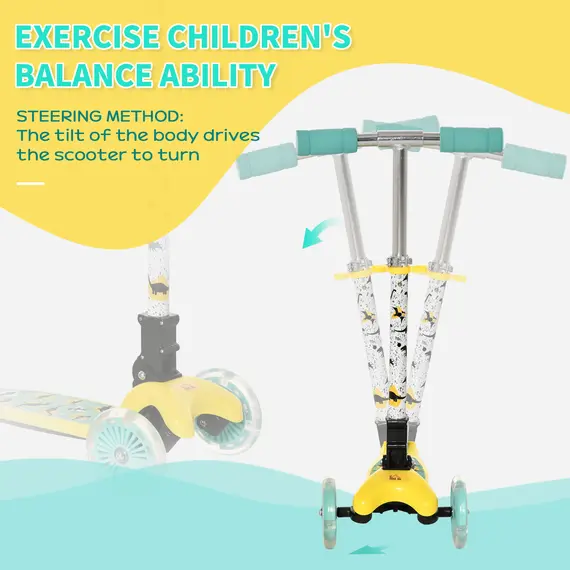 Buy Scooter for Kids Toddler Foldable Kick Scooter with 3 Wheel Adjustable Height Flashing Wheels for Boys and Girls 3-8 Years Yellow, 7 image