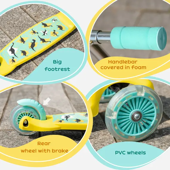 Buy Scooter for Kids Toddler Foldable Kick Scooter with 3 Wheel Adjustable Height Flashing Wheels for Boys and Girls 3-8 Years Yellow, 9 image