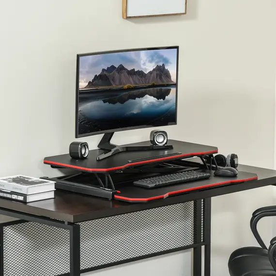 Buy Vinsetto Standing Desk Liftable Computer Stand Height Adjustable Desktop with Keyboard Tray, Workstation Riser for Home Office, 2 image