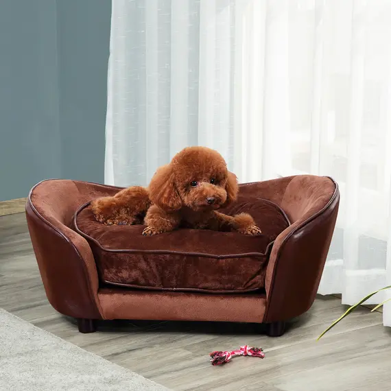 Buy Pet Sofa Dog Couch, with Cushion, for Cats, Small Dogs - Brown, 2 image