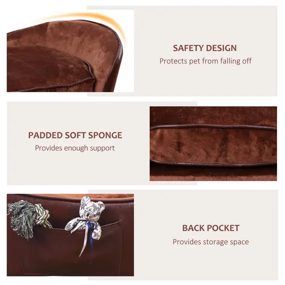 Buy Pet Sofa Dog Couch, with Cushion, for Cats, Small Dogs - Brown, 6 image