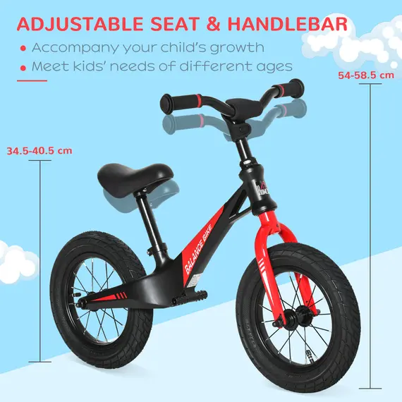 Buy 30.5 cm Kids Balance Bike, No Pedal Training Bicycle, Magnesium Alloy Frame, with Air Filled Tires, Adjustable Handlebar, Padded Seat, for 3-6 Years Old, Black, 4 image