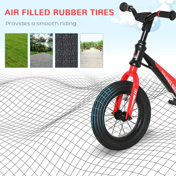 Buy 30.5 cm Kids Balance Bike, No Pedal Training Bicycle, Magnesium Alloy Frame, with Air Filled Tires, Adjustable Handlebar, Padded Seat, for 3-6 Years Old, Black, 5 image