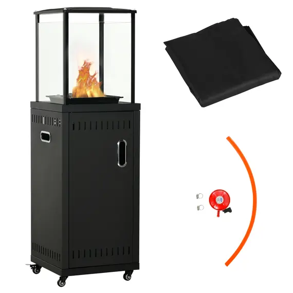 Buy Outsunny 9KW Gas Patio Heater with Lava Rocks, Freestanding Heater Real Flame Propane Heater with Wheels, Dust Cover, Regulator and Hose