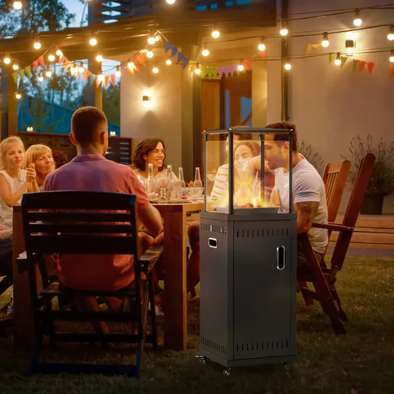 Buy Outsunny 9KW Gas Patio Heater with Lava Rocks, Freestanding Heater Real Flame Propane Heater with Wheels, Dust Cover, Regulator and Hose, 2 image