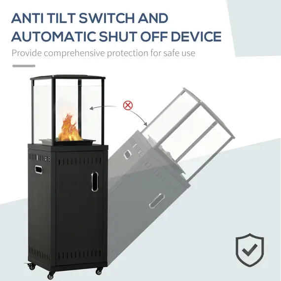 Buy Outsunny 9KW Gas Patio Heater with Lava Rocks, Freestanding Heater Real Flame Propane Heater with Wheels, Dust Cover, Regulator and Hose, 4 image