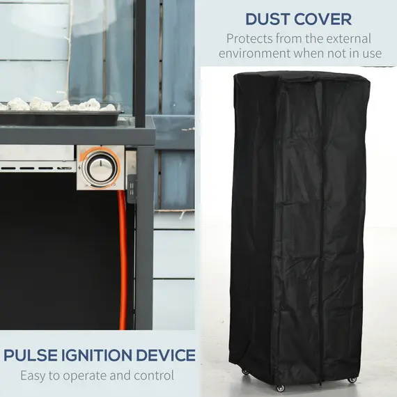 Buy Outsunny 9KW Gas Patio Heater with Lava Rocks, Freestanding Heater Real Flame Propane Heater with Wheels, Dust Cover, Regulator and Hose, 6 image