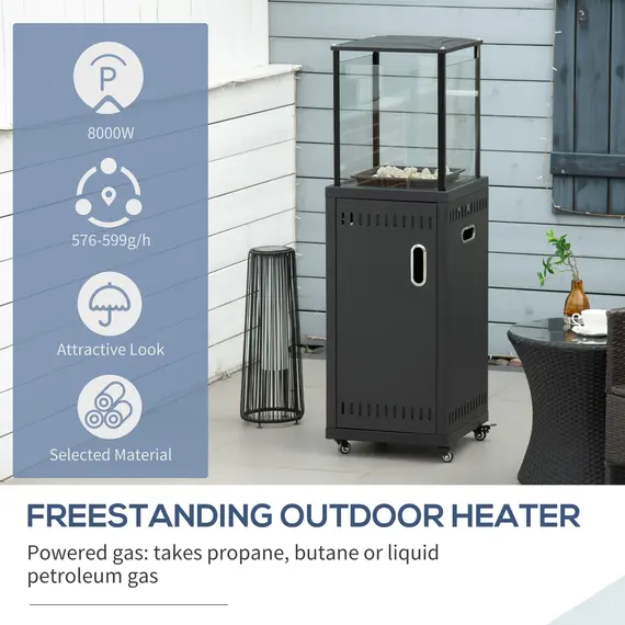 Buy Outsunny 9KW Gas Patio Heater with Lava Rocks, Freestanding Heater Real Flame Propane Heater with Wheels, Dust Cover, Regulator and Hose, 8 image