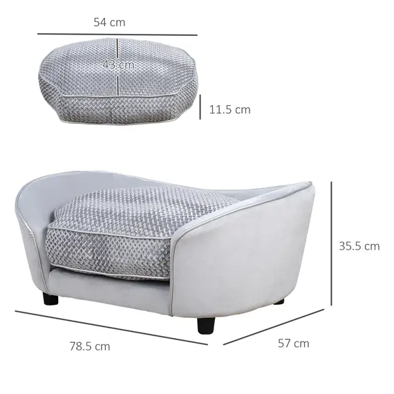 Buy PawHut Dog Sofa for XS and S-Size Dogs, Pet Couch with Thick Sponge Padded Cushion, Cat Lounge Bed with Washable Cover, Wooden Frame, 3 image