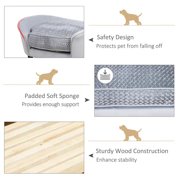 Buy PawHut Dog Sofa for XS and S-Size Dogs, Pet Couch with Thick Sponge Padded Cushion, Cat Lounge Bed with Washable Cover, Wooden Frame, 4 image