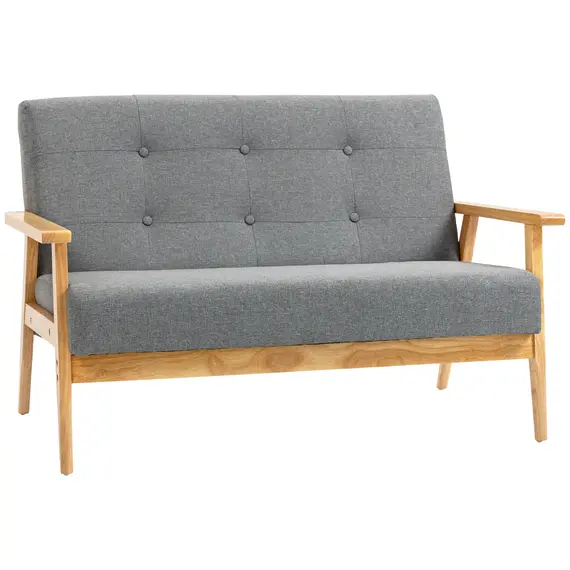Buy 2 Seater Sofa Modern Linen Fabric Upholstery Tufted Couch with Rubberwood Legs for Living Room and Kitchen, Dark Grey