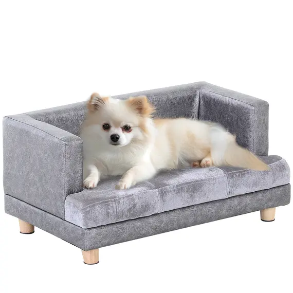 Buy Dog Sofa Bed for Small-Sized Dogs, Elevated Pet Chair with PU Cover, Soft Cushion, Cat Couch Lounger with Anti-slip Legs - Grey