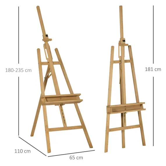 Buy Artist Easel Stand for Wedding Sign with Brush Holder, Beech Wood A-Frame Tripod Studio Easel, Portable Adjustable Art Stand for Painting, Sketching, Exhibition, Holds Canvas up to 120cm, 3 image