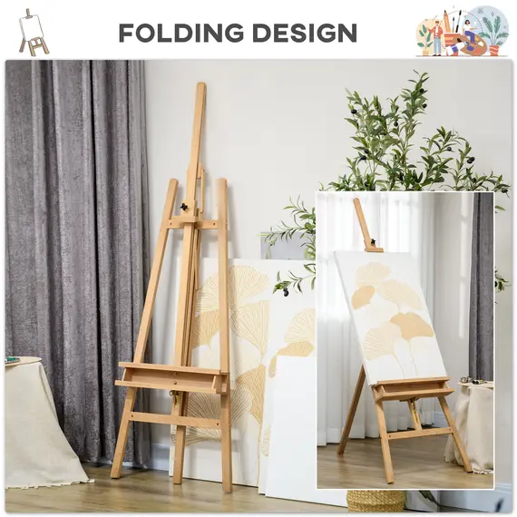 Buy Artist Easel Stand for Wedding Sign with Brush Holder, Beech Wood A-Frame Tripod Studio Easel, Portable Adjustable Art Stand for Painting, Sketching, Exhibition, Holds Canvas up to 120cm, 7 image