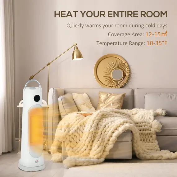 Buy Electric Space Heater, Portable Fan Heater, Low Energy 2000W PTC Ceramic Heater with Thermostat, Timer, 60В° Oscillation, Overheat & Tip-over Protection for Bedroom, Home Office, White, 7 image