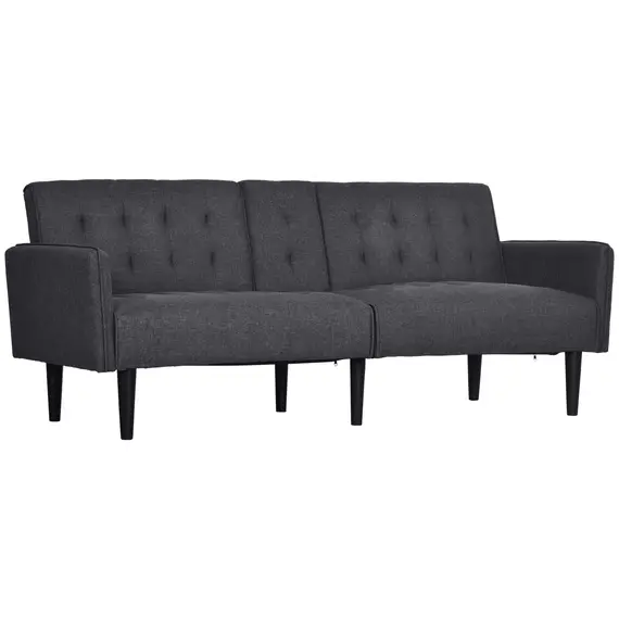 Buy Upholstered Click Clack Sofa Bed, Linen-Feel 3 Seater Sofa Bed with Storage and Cupholders, Grey
