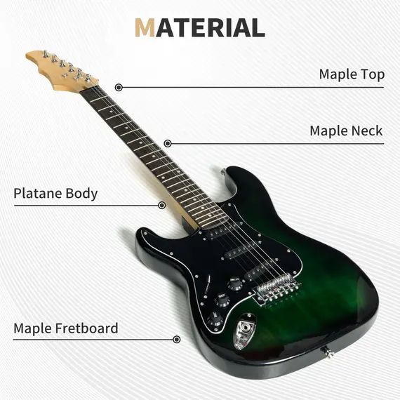 Buy SPORTNOW 6 String Electric Guitar, Right Handed, with 20w Amp, Digital Tuner, Spare Strings, Picks, Shoulder Strap, and Case Bag, Black Green, 4 image