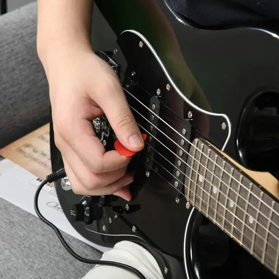 Buy SPORTNOW 6 String Electric Guitar, Right Handed, with 20w Amp, Digital Tuner, Spare Strings, Picks, Shoulder Strap, and Case Bag, Black Green, 7 image