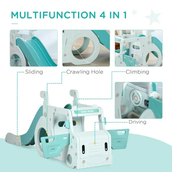 Buy AIYAPLAY 4-In-1 Kids Slide, Freestanding Slide for Toddler, Indoor Outdoor Climber, Exercise Toy, Activity Center, Car Shaped, Light Blue, 4 image