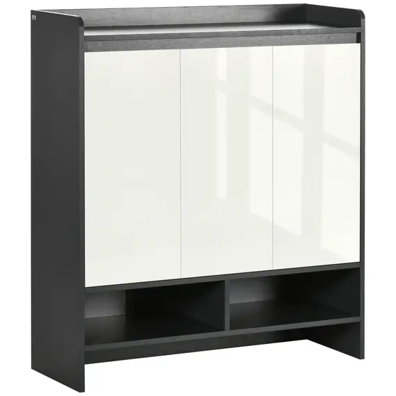 Buy High Gloss Shoe Cabinet with White Doors and Open Shelves, Hallway Shoe Cupboard Storage Organizer for 19 Pairs of Shoes, Grey