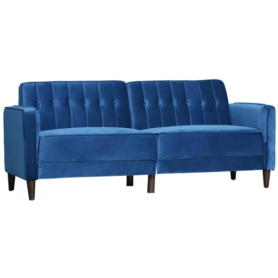 Buy HOMCOM Modern Convertible Sofa Futon Velvet-Touch Tufted Couch Compact Loveseat with Adjustable Split Back, Blue