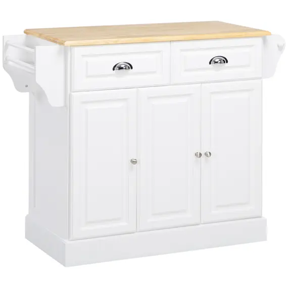 Buy Kitchen Island with Storage Rolling Kitchen Serving Cart with Rubber Wood Top Towel Rack Storage Drawer Cabinet White