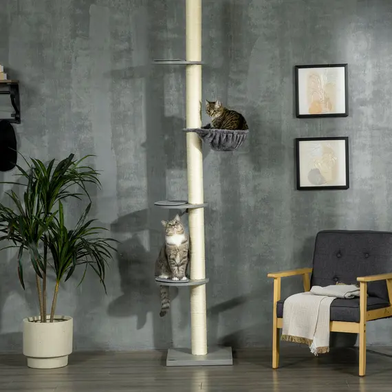 Buy 250cm Floor to Ceiling Cat Tree with Hammock, Scratching Post, 8 image