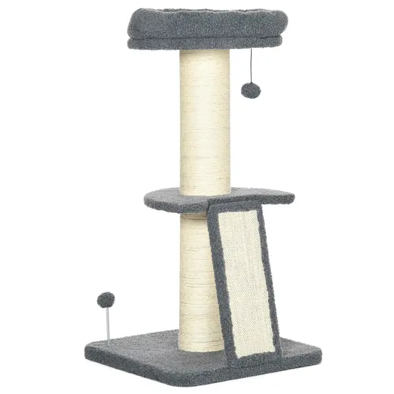 Buy Cat Tree Tower with Scratching Posts, Pad, Bed, Toy Ball-Dark Grey
