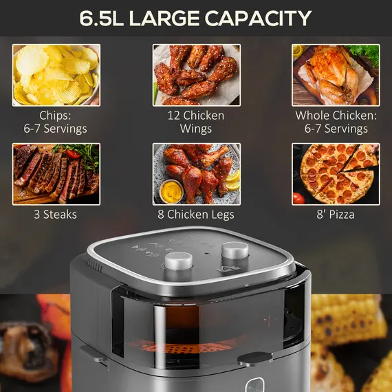 Buy Family Air Fryer with Rapid Air Circulation and Recipes, 6.5L Oil Free Airfryer with 60-Minute Timer, Adjustable Temperature, 6 image