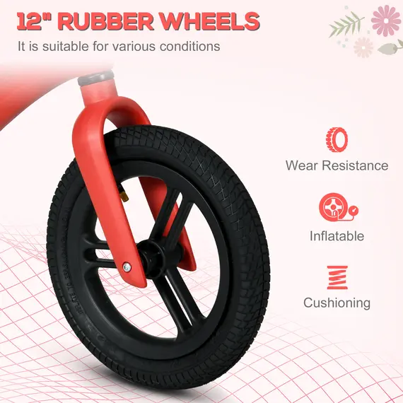 Buy 12" Kids Balance Bike, Lightweight Training Bike for Children No Pedal with Adjustable Seat, Rubber Wheels - Red, 5 image