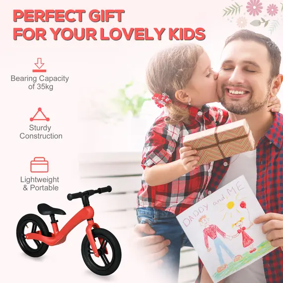 Buy 12" Kids Balance Bike, Lightweight Training Bike for Children No Pedal with Adjustable Seat, Rubber Wheels - Red, 6 image