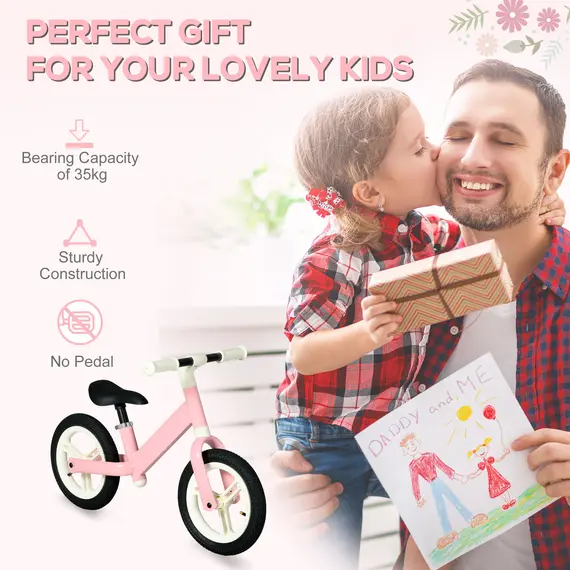 Buy 12" Kids Balance Bike, No Pedal Training Bike for Children with Adjustable Seat, 360В° Rotation Handlebars - Pink, 6 image