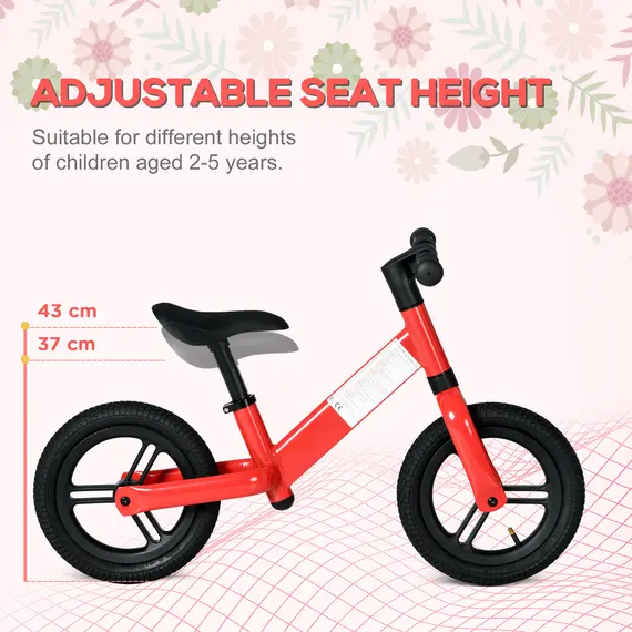 Buy 12" Kids Balance Bike, No Pedal Training Bike for Children with Adjustable Seat, 360В° Rotation Handlebars - Red, 4 image