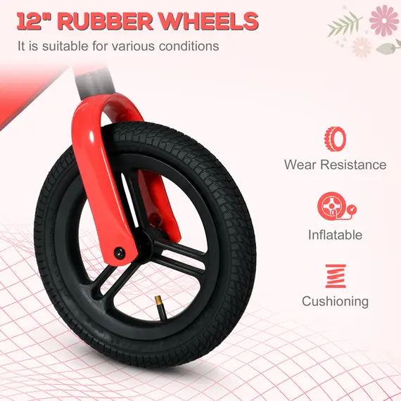 Buy 12" Kids Balance Bike, No Pedal Training Bike for Children with Adjustable Seat, 360В° Rotation Handlebars - Red, 5 image