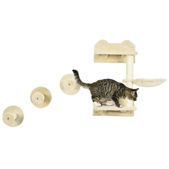 Buy 4 Piece Cat Shelf with Scratching Post, Wall-Mounted Cat Tree for Indoor Cat - Beige