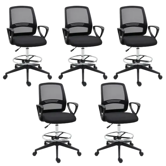 Buy Ergonomic Mesh Back Drafting Chair, Tall Office Chair, Draughtsman Chair with Adjustable Height and Footrest 360° Swivel, Set of 5