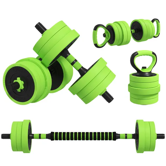 Buy 20kg Four-In-One Adjustable Weight Dumbbells Set, Barbell, Kettlebell, Push Up Stand - Green