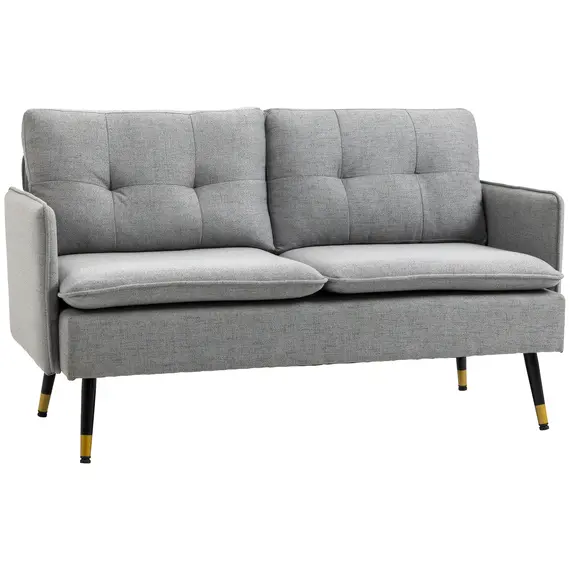 Buy Modern Two Seater Sofa, Button Tufted Loveseat with Cushions and Steel Legs for Living Room, Guest Room, Grey
