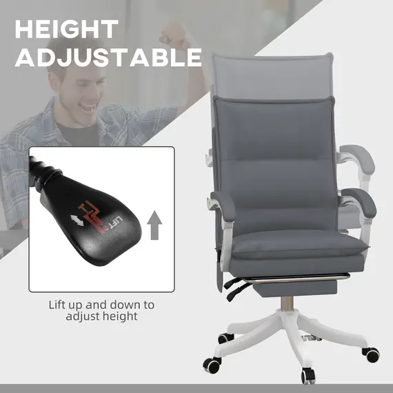 Buy Vinsetto Vibration Massage Office Chair with Heat, Faux Leather Computer Chair with Footrest, Armrest, Reclining Back, Double-tier Padding, Charcoal Grey, 5 image