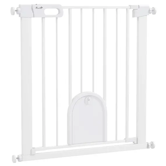 Buy 75-82cm Pet Safet Gaye, Pressure Fit Stair, with Cat Flap, Double Locking, White