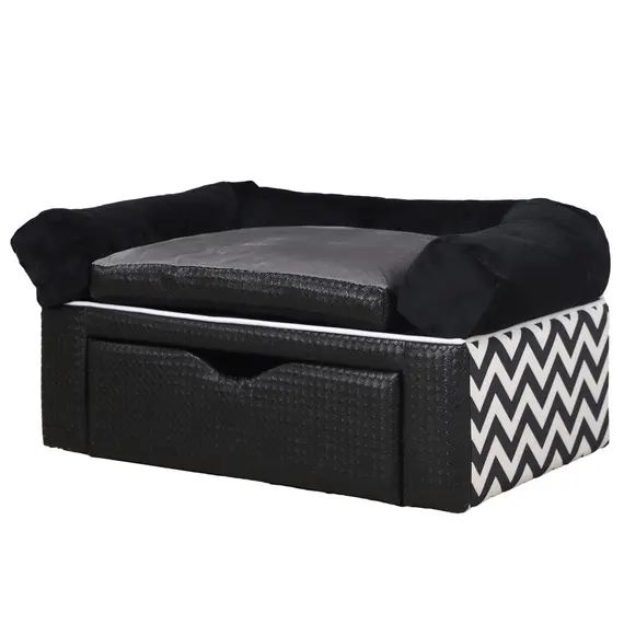 Buy Dog Sofa Bed with Storage Drawer, Elevated Dog Couch for Small Dogs, with Soft Cushion, Removable and Washable Cover, Black