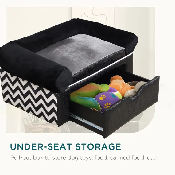 Buy Dog Sofa Bed with Storage Drawer, Elevated Dog Couch for Small Dogs, with Soft Cushion, Removable and Washable Cover, Black, 6 image