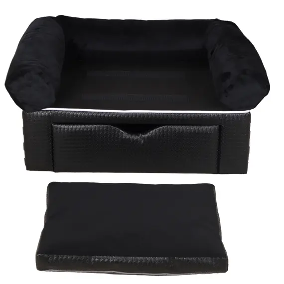 Buy Dog Sofa Bed with Storage Drawer, Elevated Dog Couch for Small Dogs, with Soft Cushion, Removable and Washable Cover, Black, 9 image